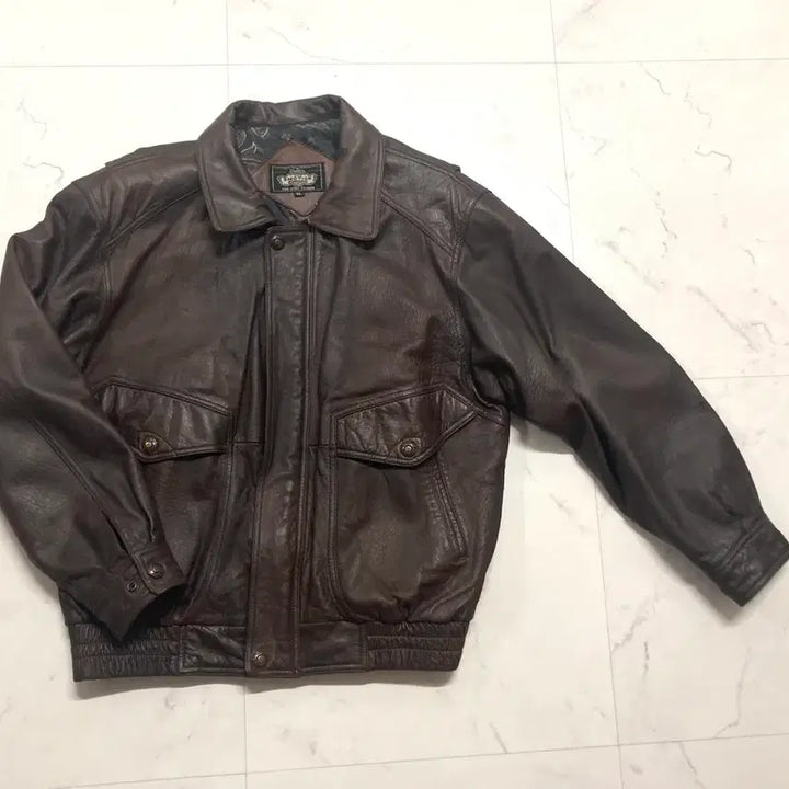 [BUNJANG] Vintage 90s Genuine Leather Bomber Jacket (Brown, Size 100-105) / 90s 양가죽 A-2 램스킨 레더 봄버 자켓 100-105