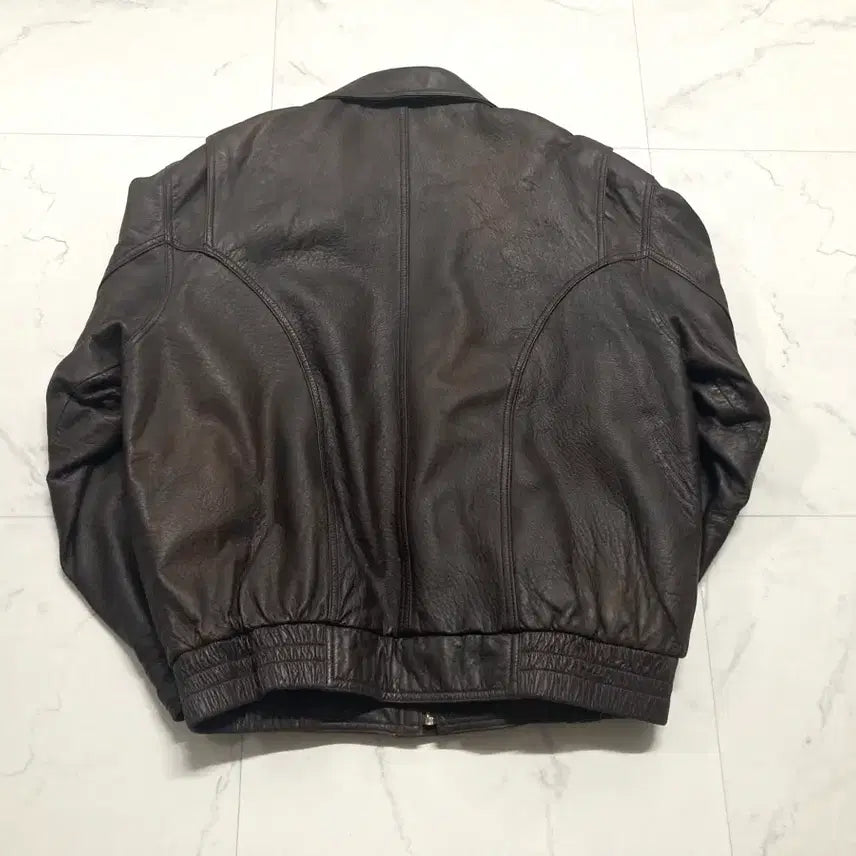 [BUNJANG] Vintage 90s Genuine Leather Bomber Jacket (Brown, Size 100-105) / 90s 양가죽 A-2 램스킨 레더 봄버 자켓 100-105
