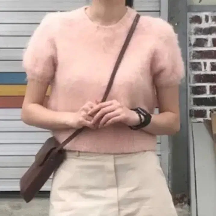 [BUNJANG] Angora Puff Sleeve Knit Top / 앙고라 퍼프 반팔 니트 핑크