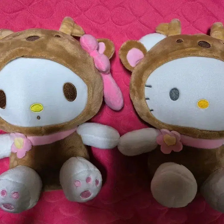 [BUNJANG] Sanrio My Melody &amp; Hello Kitty Deer Costume Plush Set / 산리오 꽃사슴 버전 마이멜로디 / 헬로키티 인형 세트