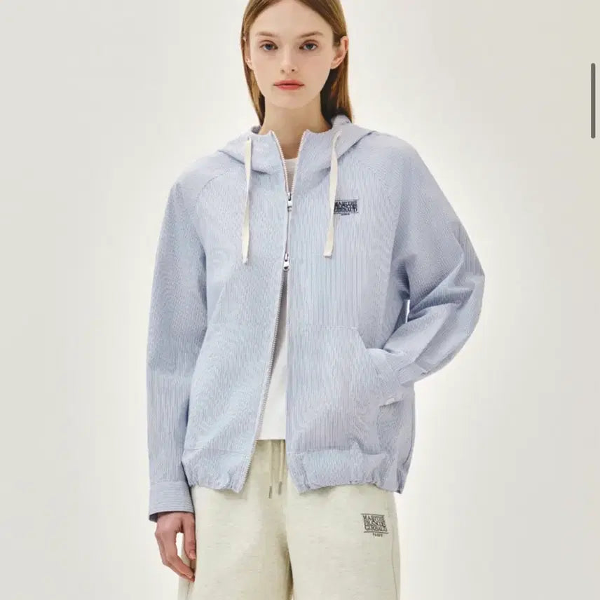 [BUNJANG] Marithe Classic Logo Stripe Hoodie Jacket (M) / 마리떼 클래식 로고 후디 자켓 스트라이프 M (새상품)
