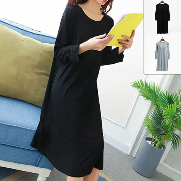 [BUNJANG] Plain Built-in Bra Home Wear One-Piece Pajamas / 여성 홈웨어 캡내장 무지 원피스 잠옷 2 (L,XL,2XL)(2컬러)