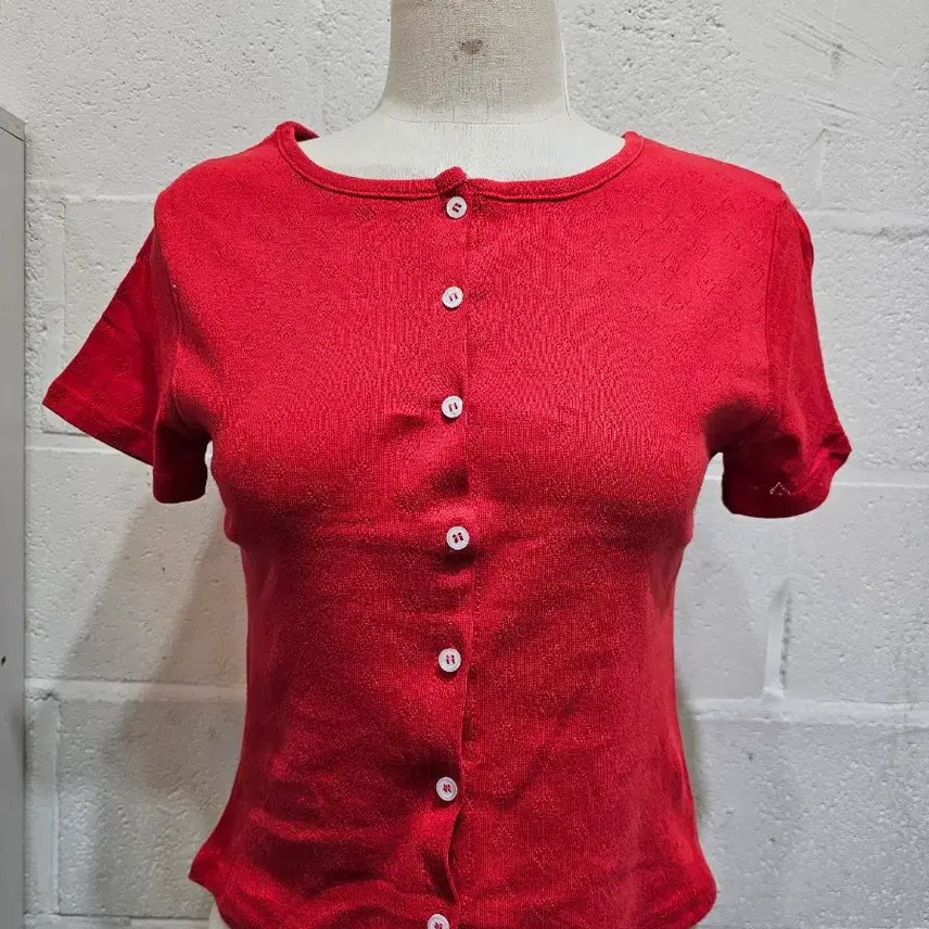 [BUNJANG] Heart Punching Cardigan Short Sleeve - Red / 하트 펀칭 가디건 반팔- 빨강