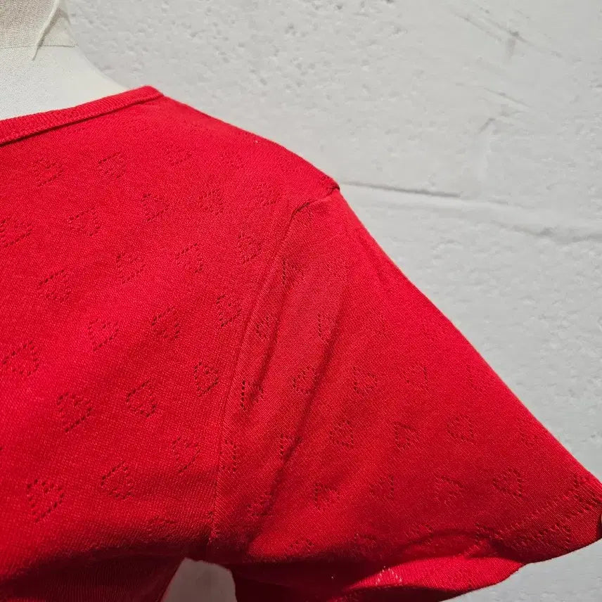 [BUNJANG] Heart Punching Cardigan Short Sleeve - Red / 하트 펀칭 가디건 반팔- 빨강