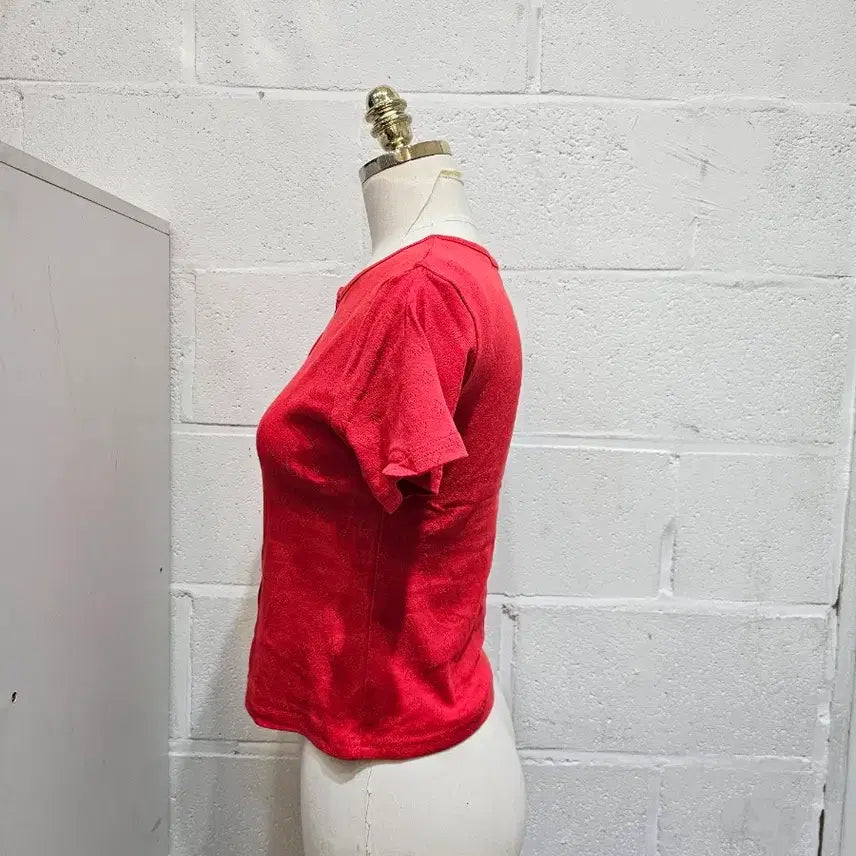 [BUNJANG] Heart Punching Cardigan Short Sleeve - Red / 하트 펀칭 가디건 반팔- 빨강