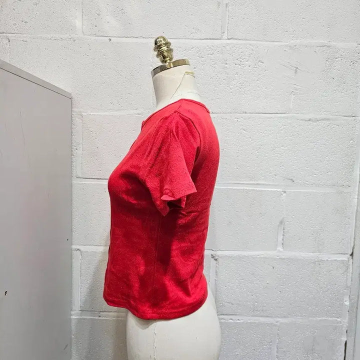 [BUNJANG] Heart Punching Cardigan Short Sleeve - Red / 하트 펀칭 가디건 반팔- 빨강