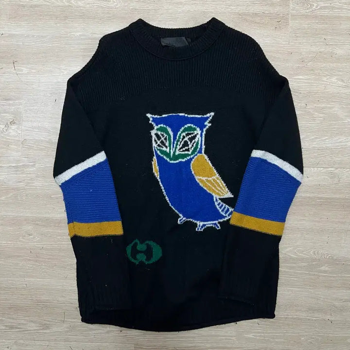[BUNJANG] Lucky Chouette Chouette Big Logo Knit Top / 럭키슈에뜨 여성 슈에뜨 빅로고 라운드넥 니트 [블랙] FREE