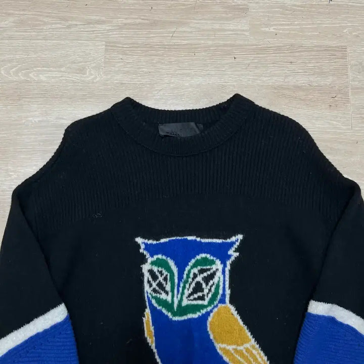 [BUNJANG] Lucky Chouette Chouette Big Logo Knit Top / 럭키슈에뜨 여성 슈에뜨 빅로고 라운드넥 니트 [블랙] FREE
