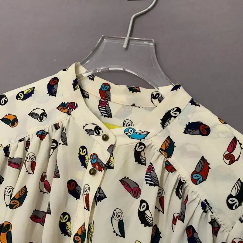 [SOLD OUT] 럭키슈에뜨 올빼미 패턴 주름 블라우스 셔츠