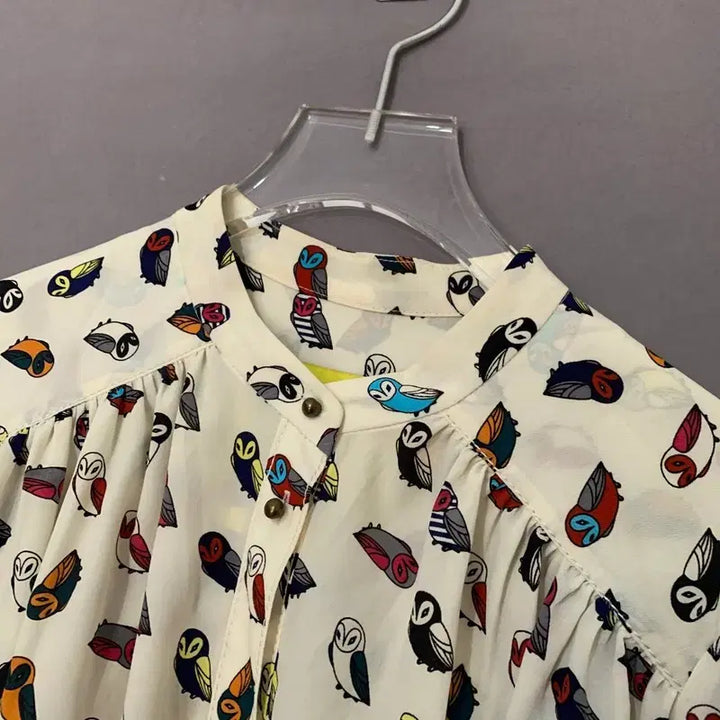 [SOLD OUT] 럭키슈에뜨 올빼미 패턴 주름 블라우스 셔츠