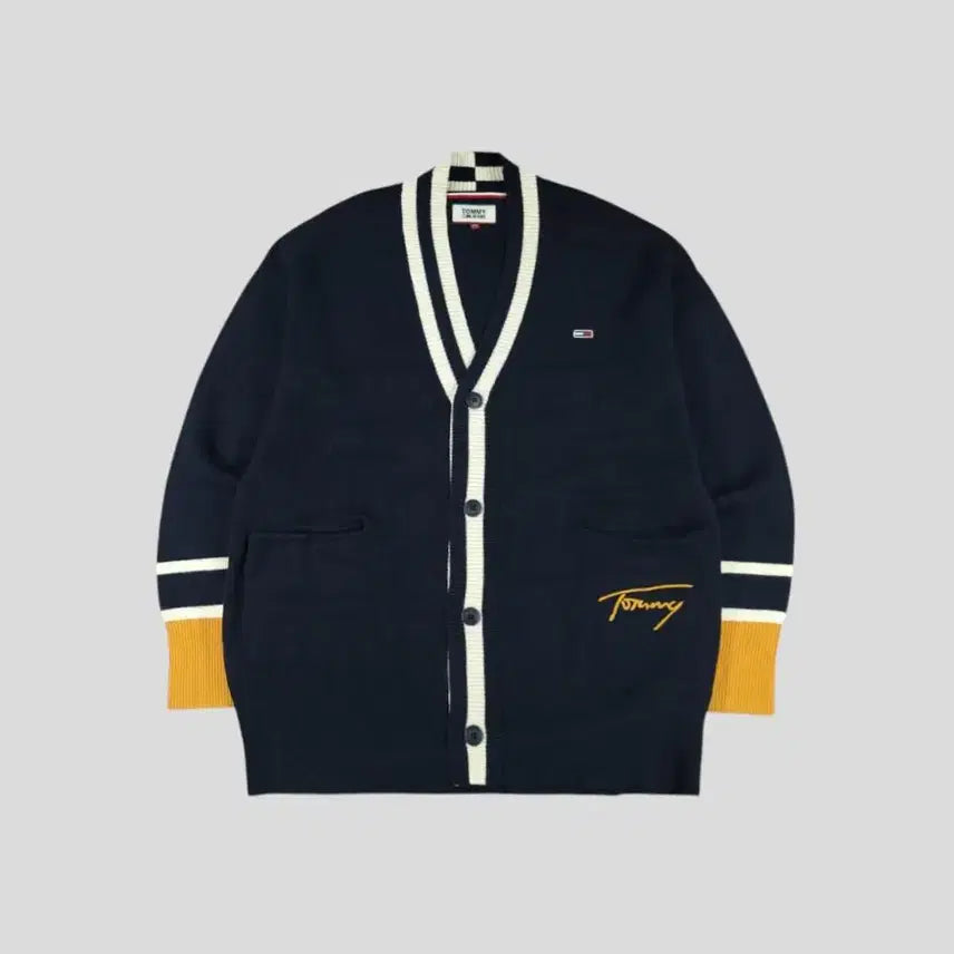 [BUNJANG] Tommy Hilfiger Jeans Navy White Yellow Colorblock Logo Lined Jacket / 타미힐피거 진스 네이비 화이트 옐로우 배색 체스트로고 스펠아웃 라이닝 브