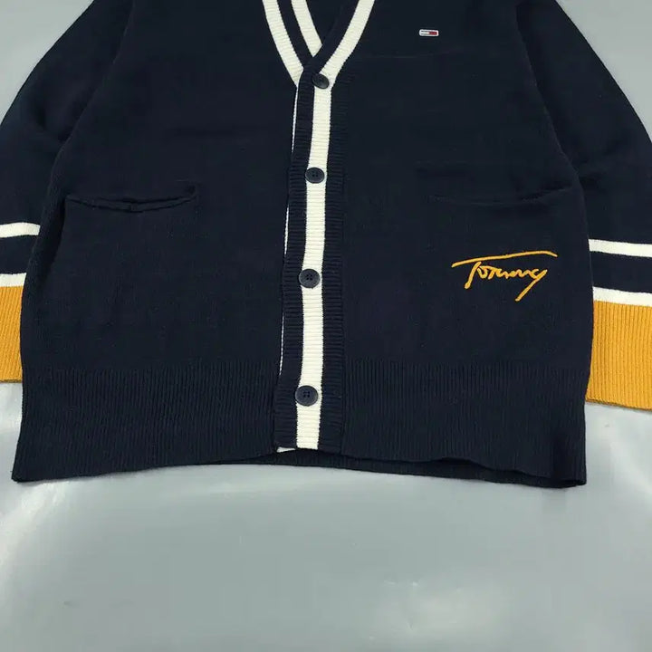 [BUNJANG] Tommy Hilfiger Jeans Navy White Yellow Colorblock Logo Lined Jacket / 타미힐피거 진스 네이비 화이트 옐로우 배색 체스트로고 스펠아웃 라이닝 브