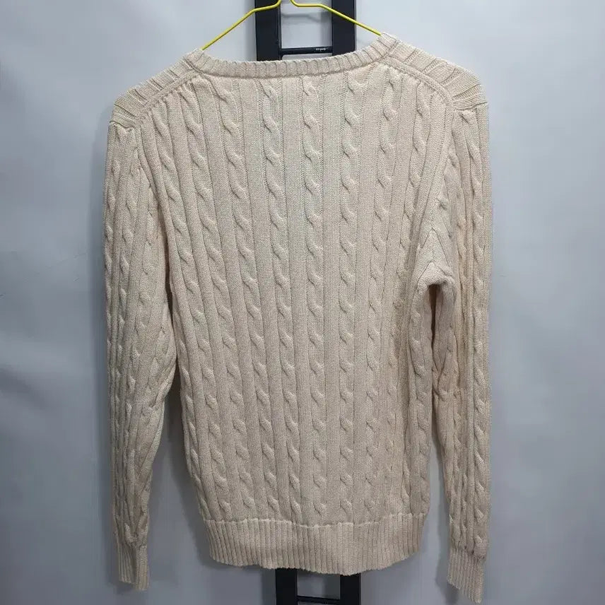 [BUNJANG] Polo Ralph Lauren Cable Knit V-Neck Sweater Ivory L / 폴로 랄프로렌 꽈배기 니트 브이넥 케이블 스웨터 아이보리 L