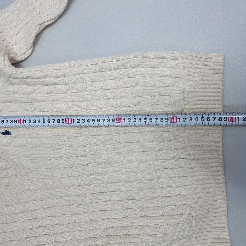 [BUNJANG] Polo Ralph Lauren Cable Knit V-Neck Sweater Ivory L / 폴로 랄프로렌 꽈배기 니트 브이넥 케이블 스웨터 아이보리 L