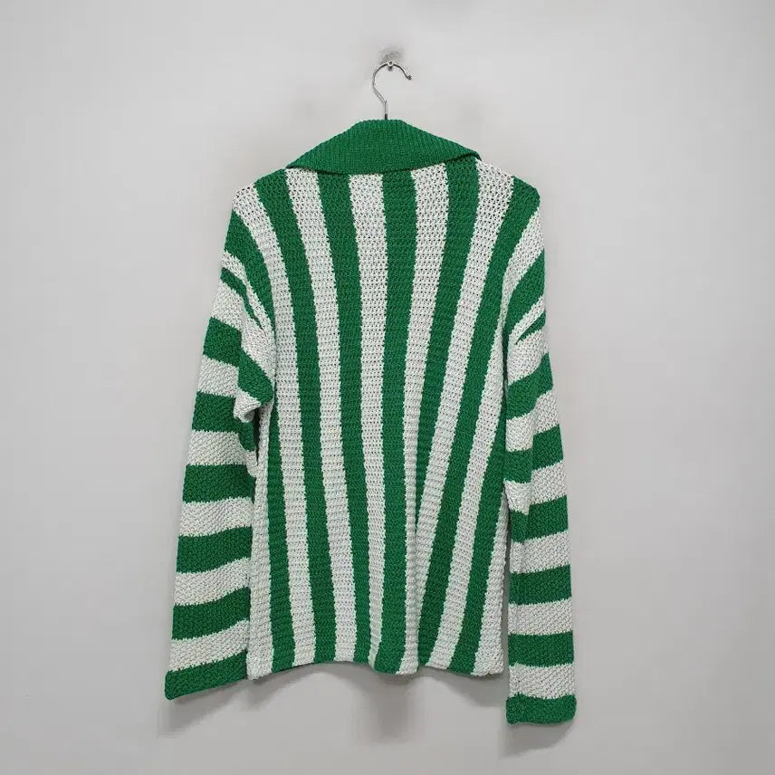 [BUNJANG] KUME Green Striped Knit Cardigan / KUME 쿠메 그린 스트라이프 니트 가디건 M