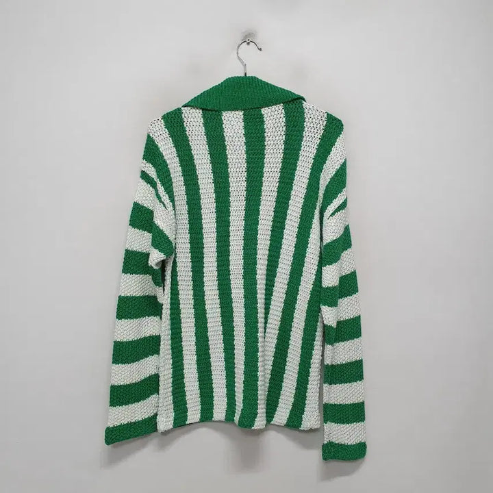 [BUNJANG] KUME Green Striped Knit Cardigan / KUME 쿠메 그린 스트라이프 니트 가디건 M