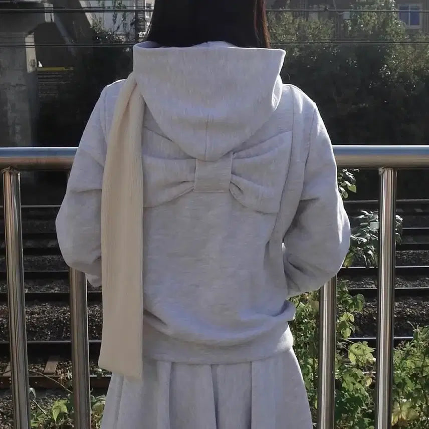 [BUNJANG] ChameiC Bow Ribbon Hooded Zip-up &amp; Skirt Set / 체메씨 보우리본집업+스커트 판매해요