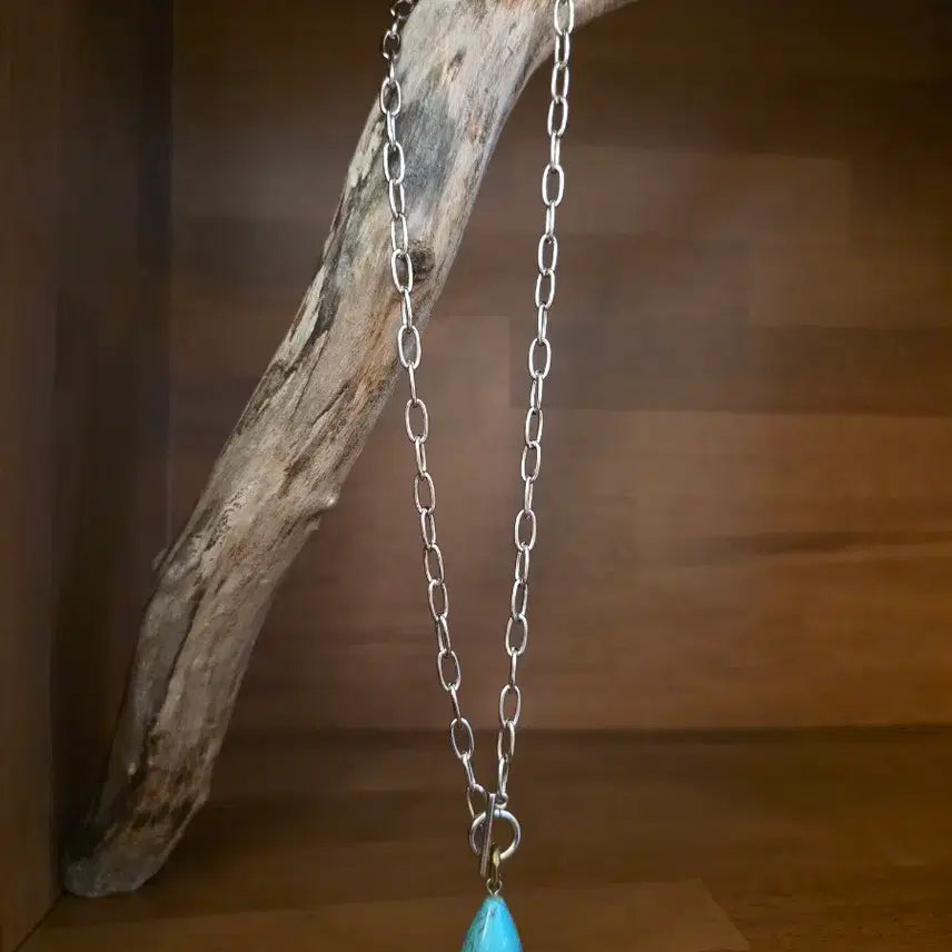[BUNJANG] 3cross Water Drop Turquoise Point Surgical Necklace / 3크로스 물방울터키석 포인트써지컬 목걸이
