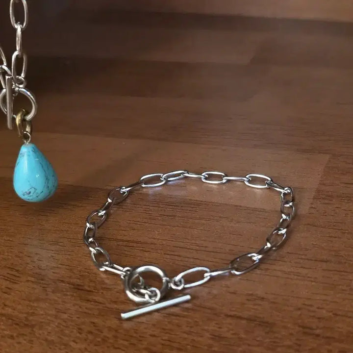 [BUNJANG] 3cross Water Drop Turquoise Point Surgical Necklace / 3크로스 물방울터키석 포인트써지컬 목걸이