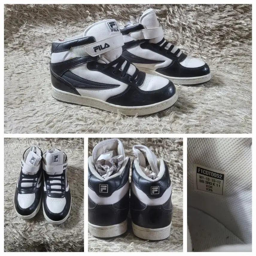 [BUNJANG] Fila High-Top Sneakers (Black/White) - 225mm / 휠라 Fila 블랙/화이트 하이탑 운동화 225