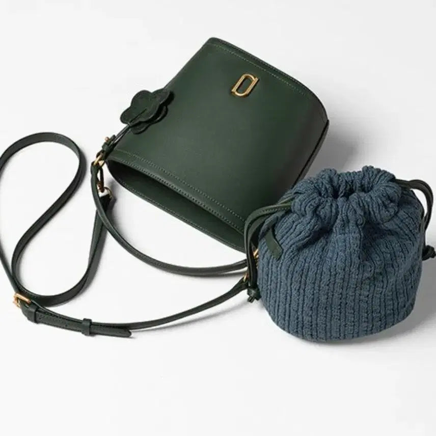 [BUNJANG] J.ESTINA Green Knit Bucket Bag Set / 무료배송 제이에스티나 그린 버킷백 니트 복조리 세트