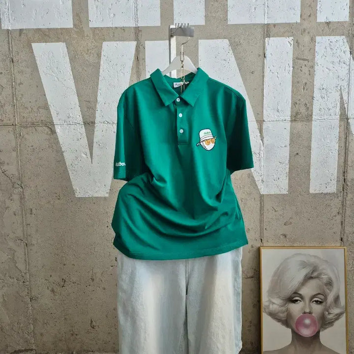 [BUNJANG] Emerald Collar Short Sleeve T-Shirt with Character Embroidery / 카라 반팔 패션 티셔츠(TS2