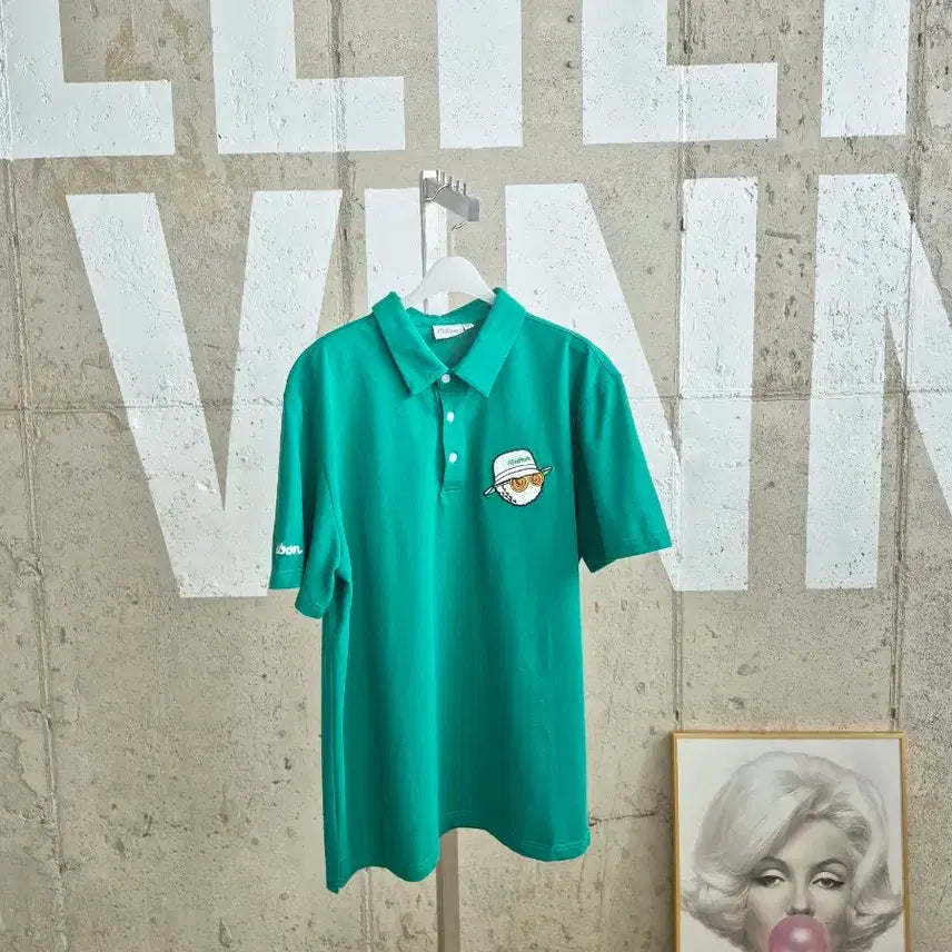 [BUNJANG] Emerald Collar Short Sleeve T-Shirt with Character Embroidery / 카라 반팔 패션 티셔츠(TS2