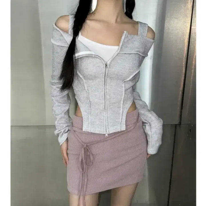[BUNJANG] Kimiss Knit Strap Mini Skirt Pink / 에이블리 키미스-니트 끈 스트랩 미니 스커트 핑크