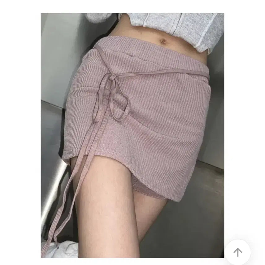 [BUNJANG] Kimiss Knit Strap Mini Skirt Pink / 에이블리 키미스-니트 끈 스트랩 미니 스커트 핑크