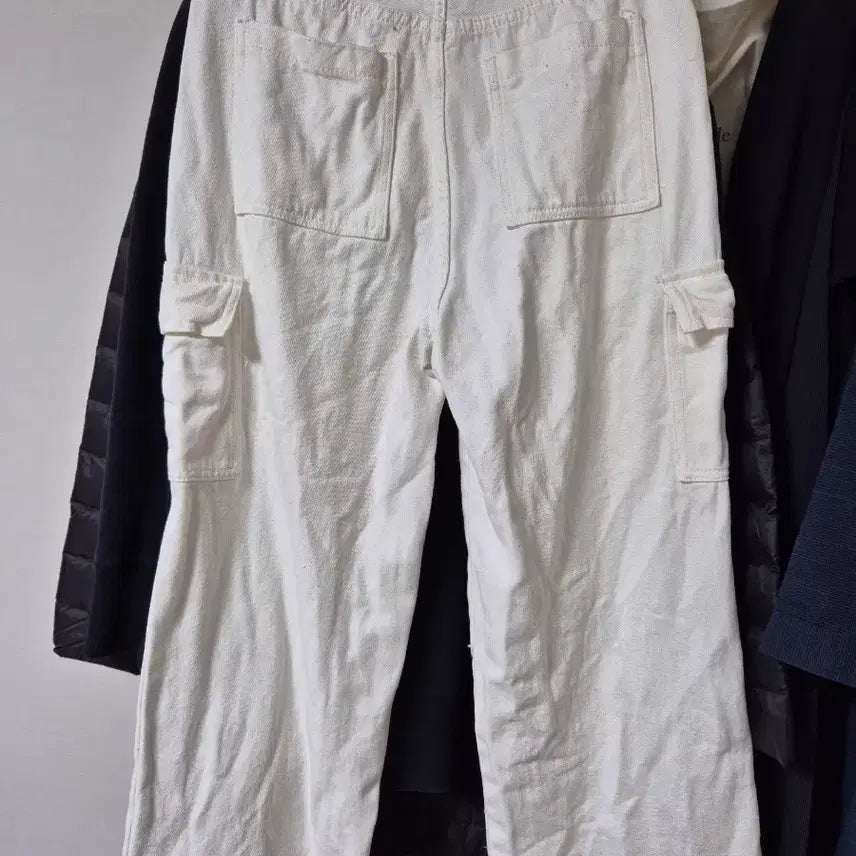 [BUNJANG] White Cargo Denim Cotton Pants (Size 28) / 화이트 카고 데님 면팬츠(28싸이즈)