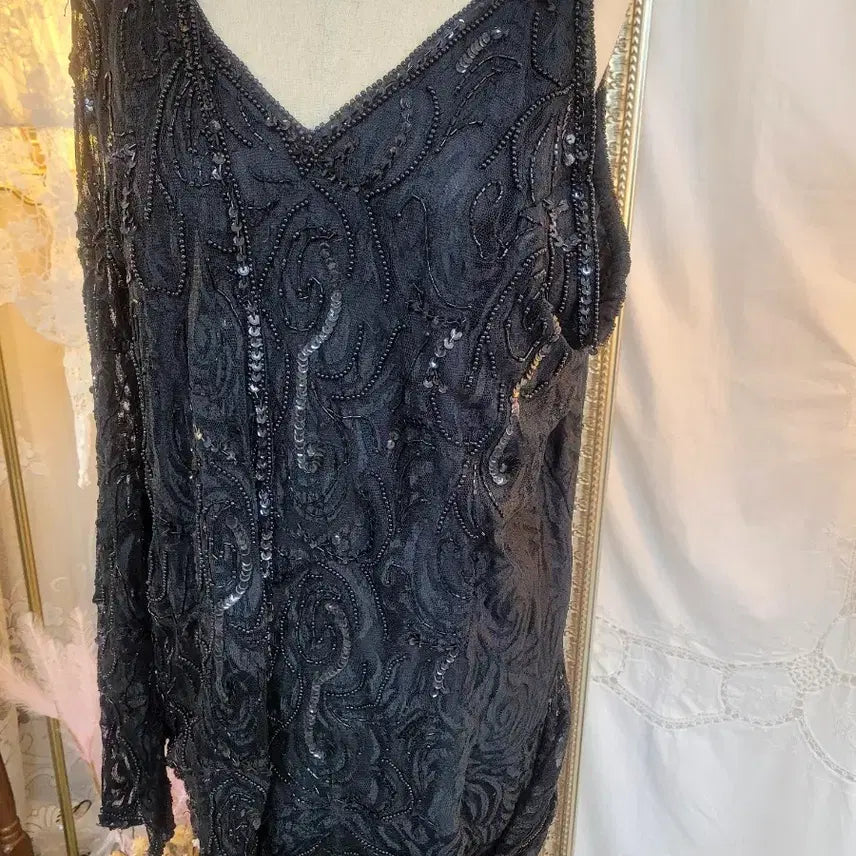 [BUNJANG] Black Lace Beaded Long Dress / 블랙레이스비즈롱드레스