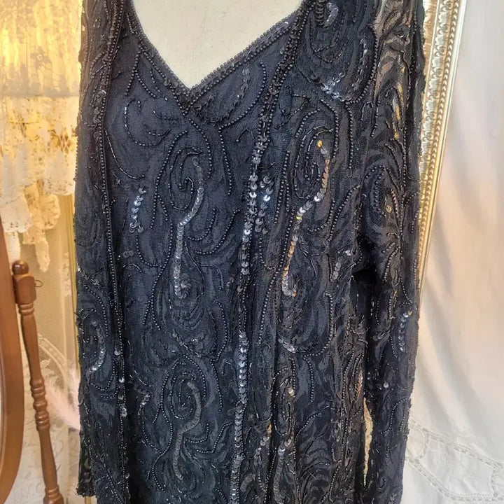 [BUNJANG] Black Lace Beaded Long Dress / 블랙레이스비즈롱드레스