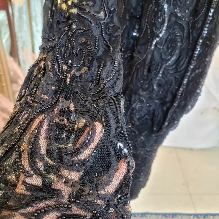 [BUNJANG] Black Lace Beaded Long Dress / 블랙레이스비즈롱드레스