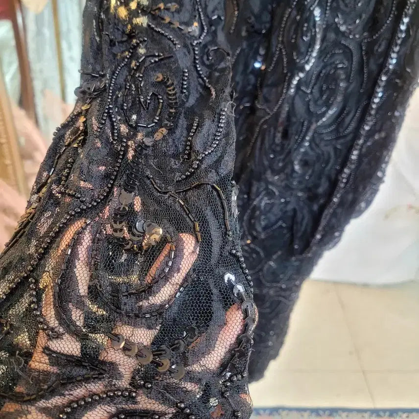 [BUNJANG] Black Lace Beaded Long Dress / 블랙레이스비즈롱드레스