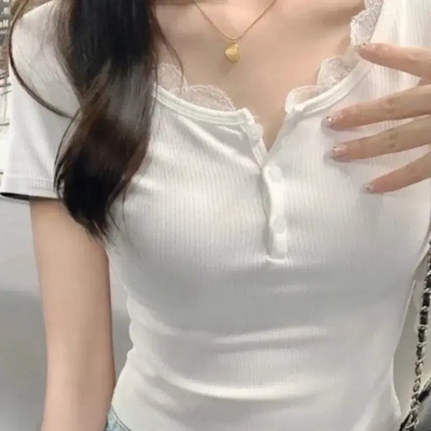 [SOLD OUT] 레이스 반팔 골지티