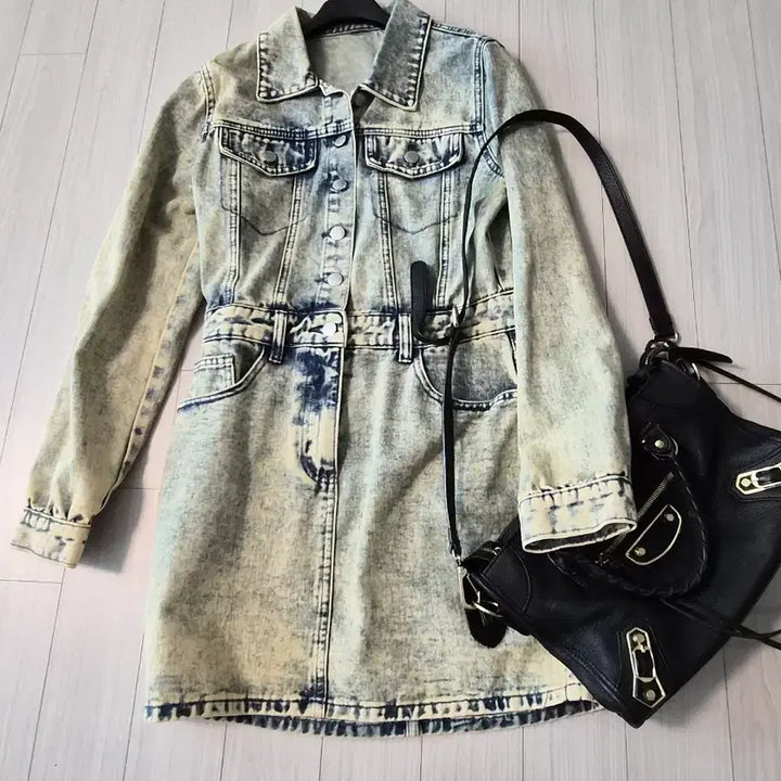 [BUNJANG] Vintage Washed Denim Mini Dress / 새상품 빈티지 워싱 데님 미니 원피스