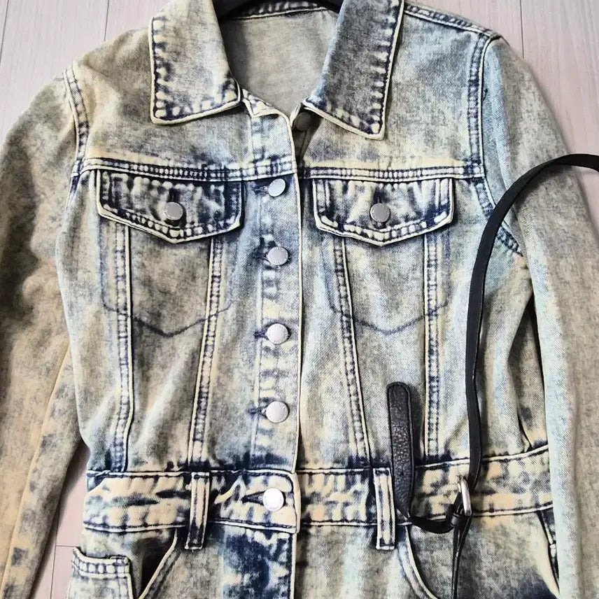 [BUNJANG] Vintage Washed Denim Mini Dress / 새상품 빈티지 워싱 데님 미니 원피스