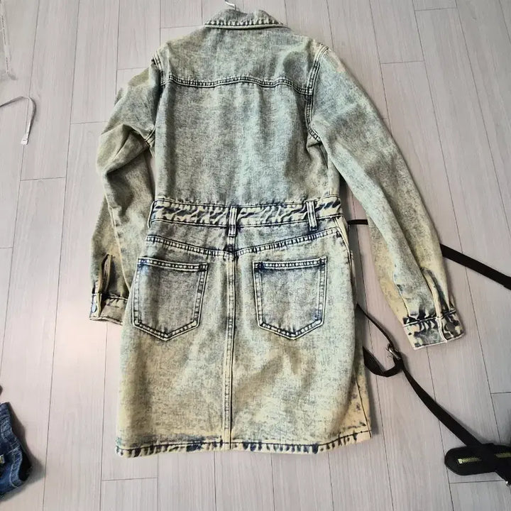 [BUNJANG] Vintage Washed Denim Mini Dress / 새상품 빈티지 워싱 데님 미니 원피스