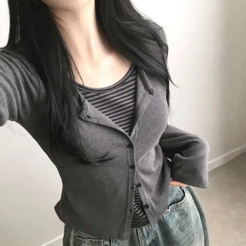 [BUNJANG] Integrated Ribbed Knit Layered Cardigan / 일체형 단가라티 레이어드 가디건