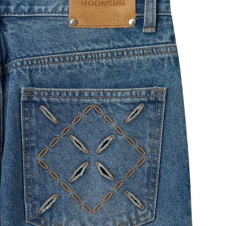 [BUNJANG] Moon Sun Argyle Hole Pocket Straight Jeans Indigo Medium Wash / (L) 문선 아가일 홀 포켓 스트레이트 팬츠 인디고 미디움 워시