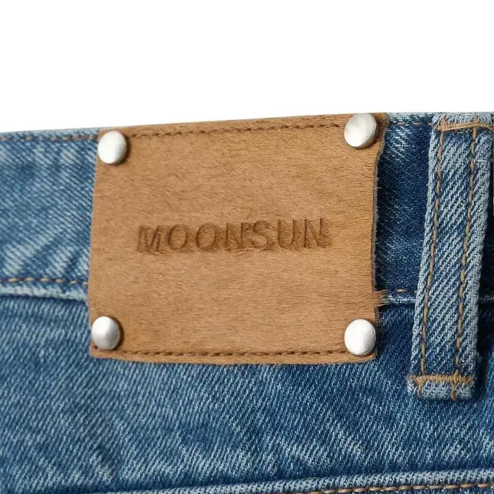 [BUNJANG] Moon Sun Argyle Hole Pocket Straight Jeans Indigo Medium Wash / (L) 문선 아가일 홀 포켓 스트레이트 팬츠 인디고 미디움 워시