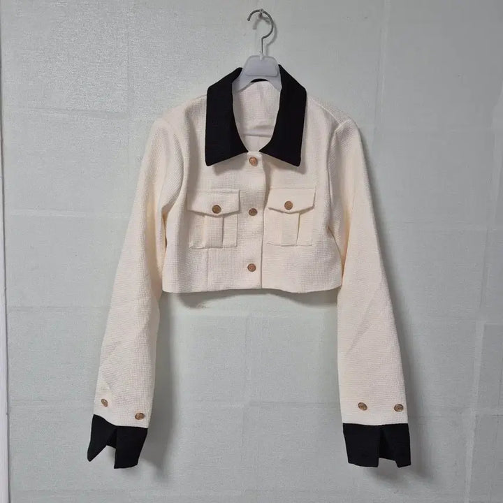 [BUNJANG] Color Block Crop Jacket / 배색 카라 크롭 자켓 아이보리