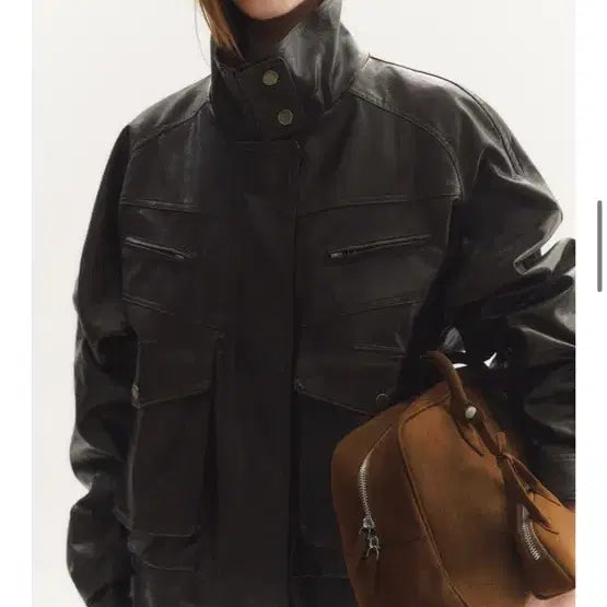 [BUNJANG] Noirnine Utility Leather Jacket - Brown / 누아르나인 utility leather jacket brown