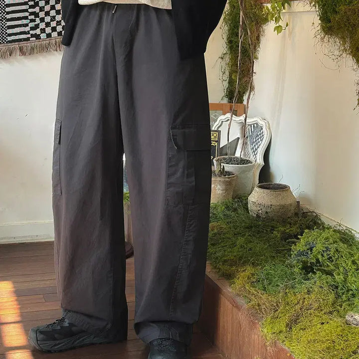 [BUNJANG] Unisex Washed Cotton Cargo Wide Banding Pants / [남여공용]워싱코튼 카고 와이드밴딩팬츠M~XL