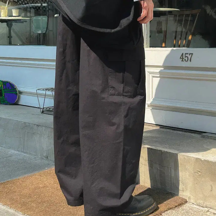 [BUNJANG] Unisex Washed Cotton Cargo Wide Banding Pants / [남여공용]워싱코튼 카고 와이드밴딩팬츠M~XL