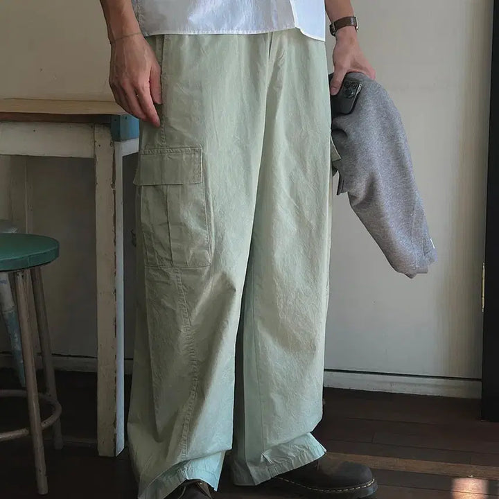 [BUNJANG] Unisex Washed Cotton Cargo Wide Banding Pants / [남여공용]워싱코튼 카고 와이드밴딩팬츠M~XL