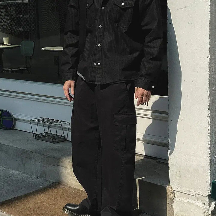 [BUNJANG] Unisex Washed Cotton Cargo Wide Banding Pants / [남여공용]워싱코튼 카고 와이드밴딩팬츠M~XL