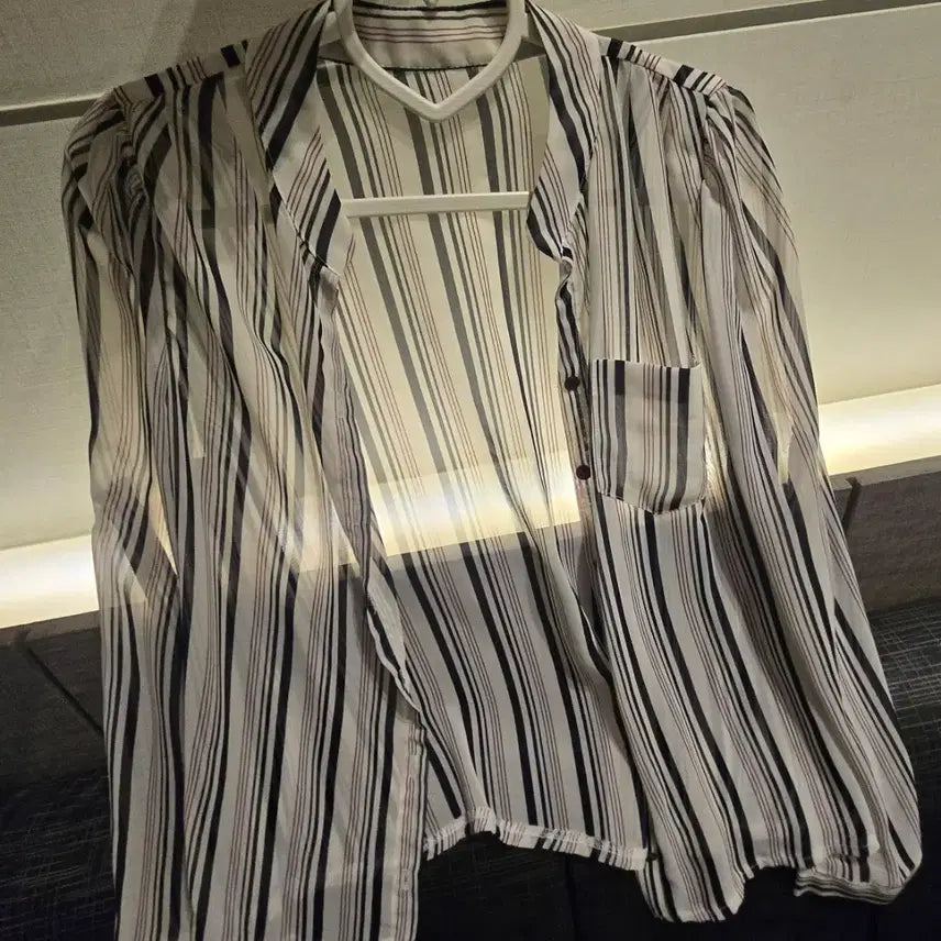 [BUNJANG] Stripe See-Through Blouse / 스트라이프 시스루 블라우스