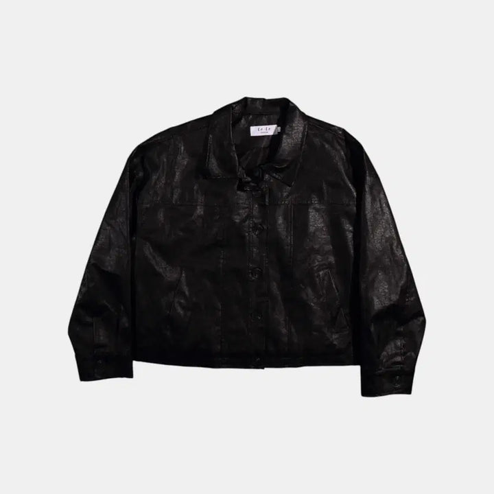 [BUNJANG] B386 Faux Leather Crop Jacket / 페이크레더 크롭자켓  B386