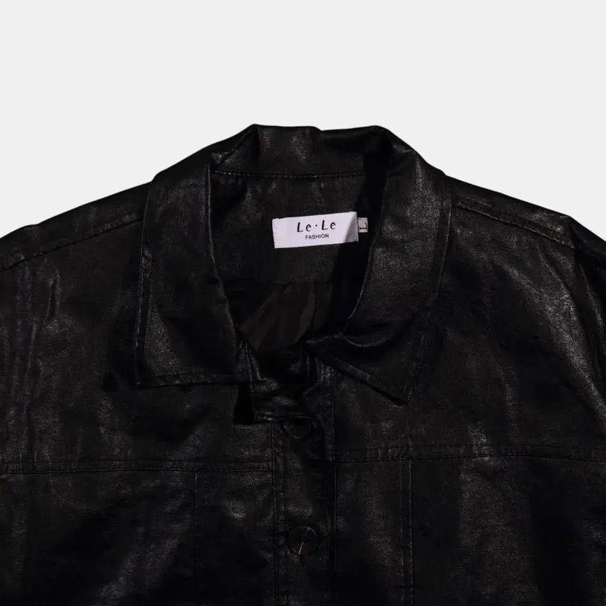 [BUNJANG] B386 Faux Leather Crop Jacket / 페이크레더 크롭자켓  B386